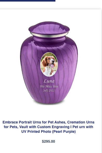Embrace Portrait Pet Ashes Urn in Pearl Purple