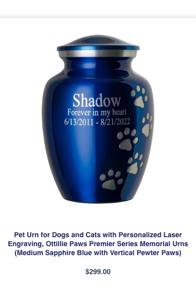Personalized Laser Engraved Pet Urn in Sapphire Blue