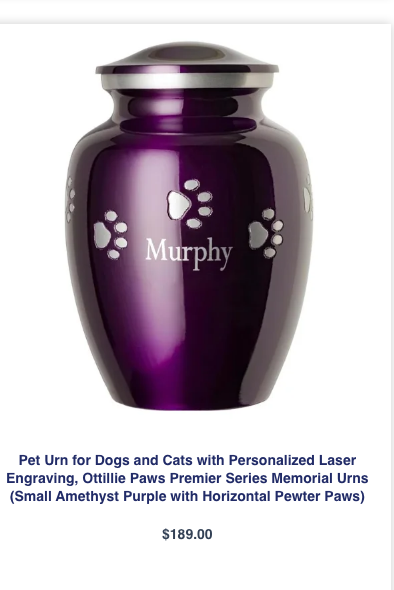Personalized Laser Engraved Pet Urn in Amethyst Purple