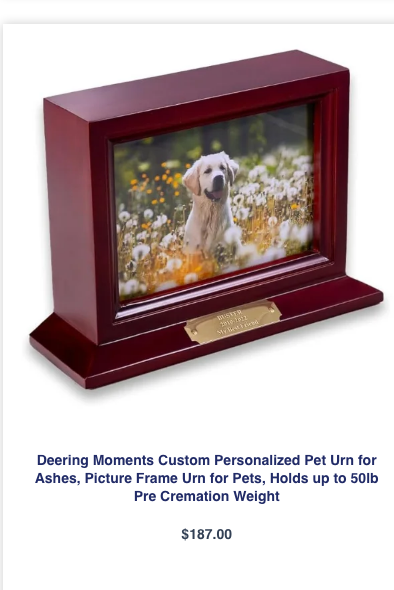 Personalized Picture Frame Pet Urn for Ashes