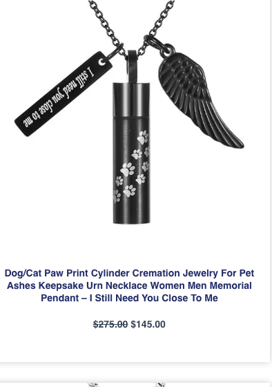 Paw Print Cylinder Pet Cremation Necklace