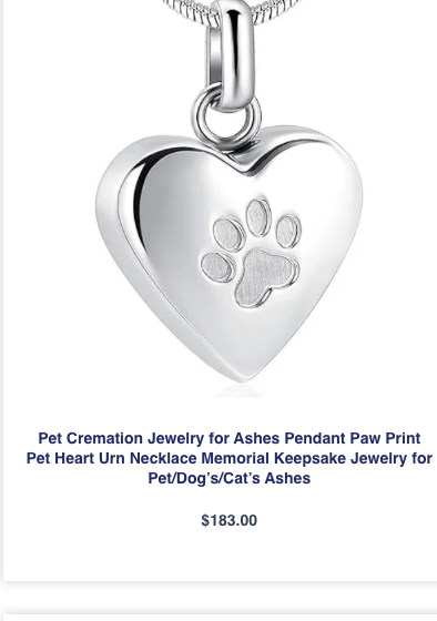 Heart Paw Print Pet Urn Necklace