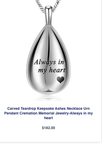 Carved Teardrop Keepsake Ashes Necklace