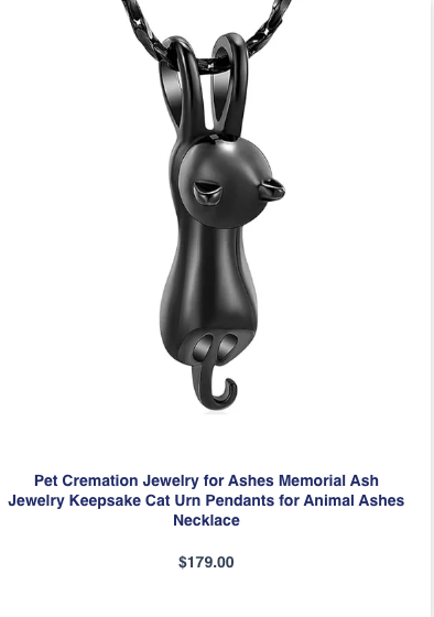 Cat Memorial Ash Jewelry Keepsake Pendant