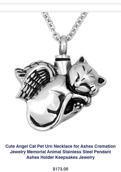 Angel Cat Urn Necklace for Ashes