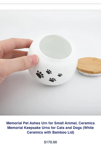 White Ceramic Pet Ashes Urn with Bamboo Lid