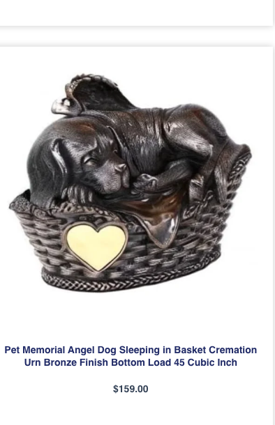 Angel Dog Sleeping in Basket Cremation Urn