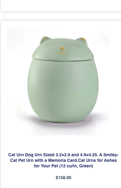 Compact Cat or Dog Urn for Pet Ashes