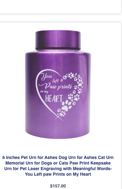 Six Inch Heart Paw Print Pet Urn for Ashes